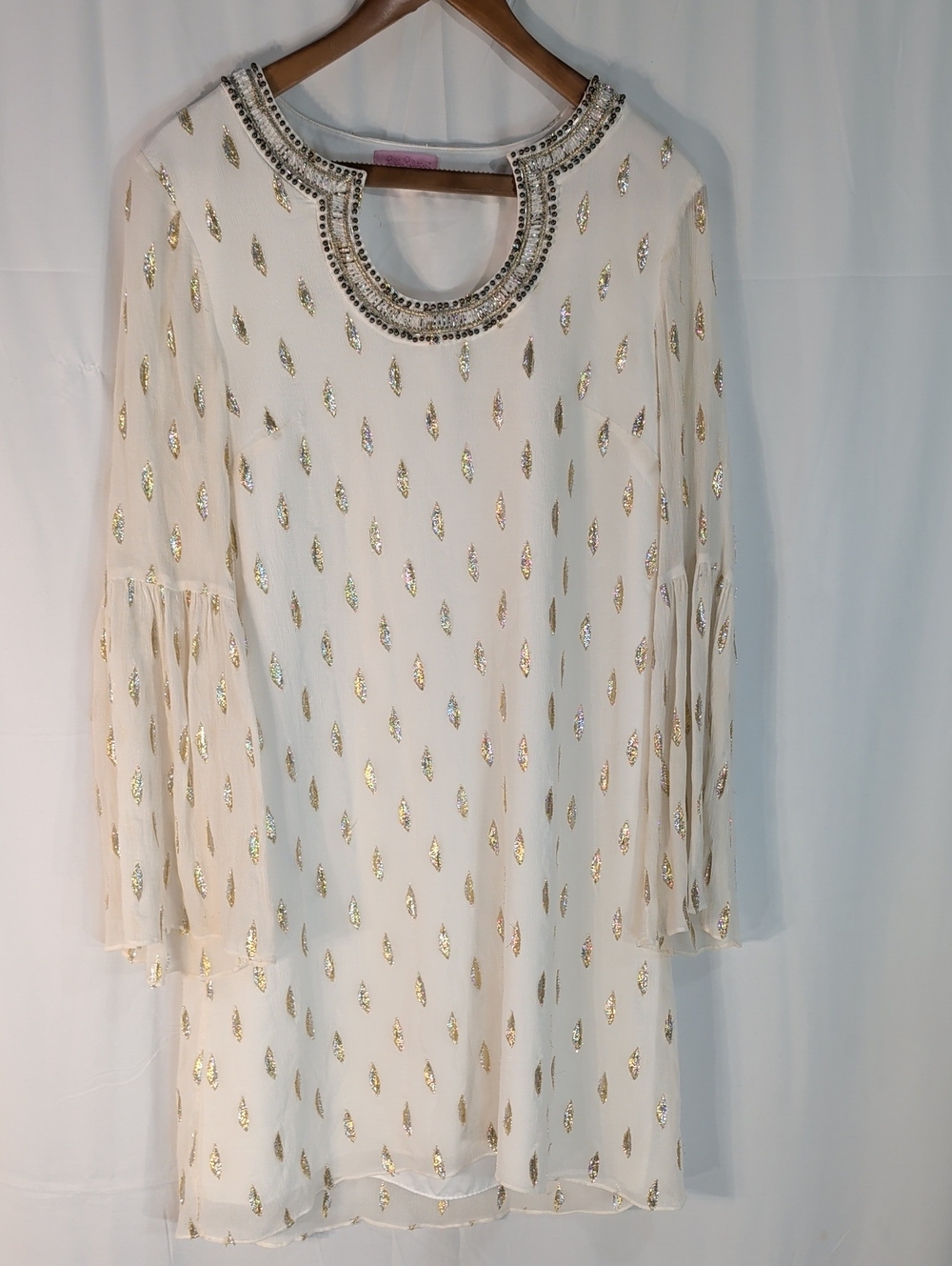 Lilly Pulitzer Ivory Long-Sleeve Dress with Gold Foil Accents
